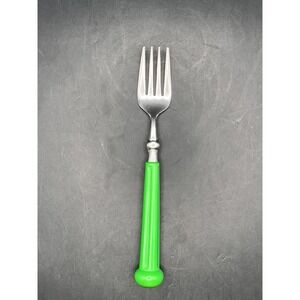 Vtg Oxford Hall Stainless Flatware Green Handle MCM‎ Japan 1973 Sm. Fork
